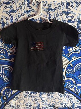 Gildan Black Kids Tee with Red, White & Blue Rhinestone Flag